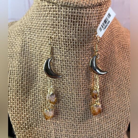 Brazilian Citrine Point Moon Dangle Earrings in Goldtone 27.00 ctw - Picture 6 of 14